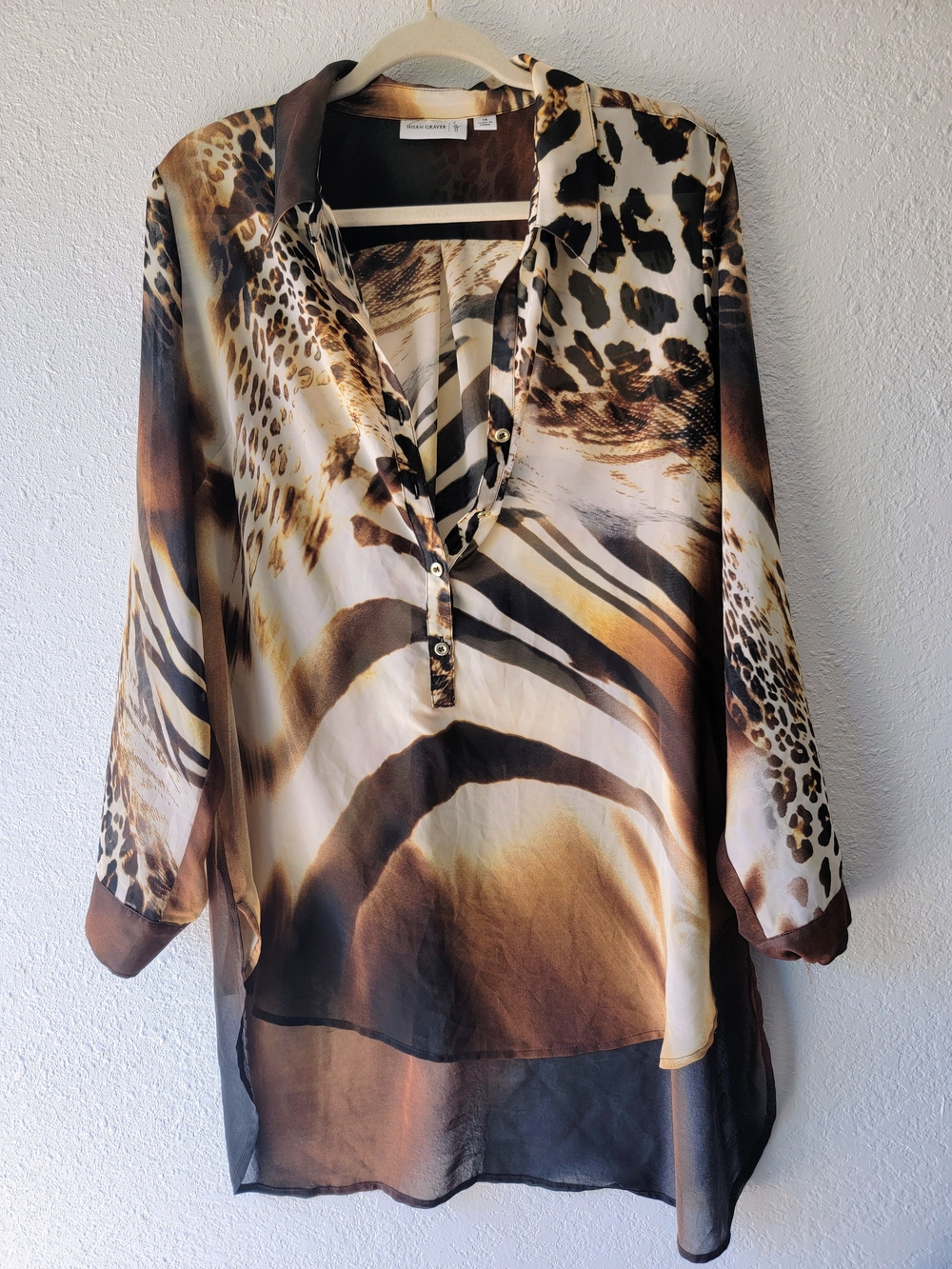 Susan Graver Brown Multi Animal Print Sheer Tunic